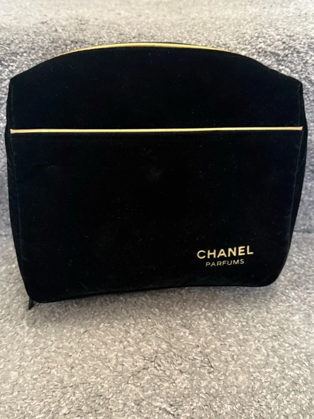 CHANEL Black Velvet Cosmetic Pouch with Gold Trim - Picture 2 of 4